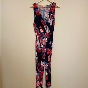 Caution To The Wind Floral Jumpsuit - Red and Blue